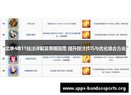 北单4串11投注详解及策略指南 提升投注技巧与优化组合方案