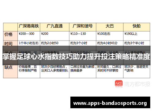 掌握足球心水指数技巧助力提升投注策略精准度